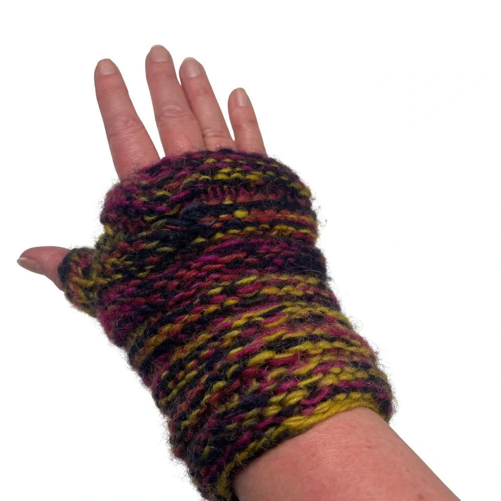 Sherpa Adventure Gear Lambs Wool Fingerless Gloves Hand Warmers Boho Multi Color